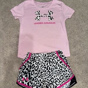 Under Armour Kids Pink Leopard Shirt & Athletic Short Set